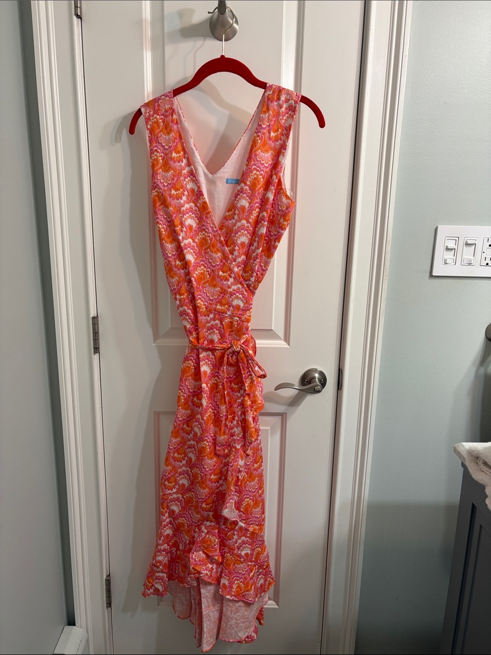 J. McLaughlin Pink and Orange Sleeveless High-Low Wrap Dress